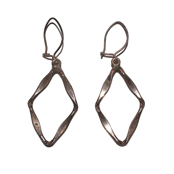 Vintage Sterling Silver Open Diamond Shape Dangle Earrings - Picture 1 of 4